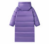 Doudoune violette longue et épaisse à capuche pour femme