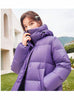 Doudoune violette longue et épaisse à capuche pour femme