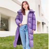 Doudoune violette longue et épaisse à capuche pour femme
