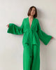 Ensemble kimono court femme en crêpe uni vert