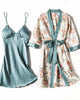 Ensemble nuisette et kimono bleu fleuri