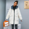 Doudoune blanche mi-longue à capuche pour femme