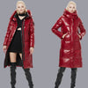 Doudoune longue vernie rouge matelassée pour femme