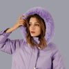 Doudoune longue à fourrure violette pour femme