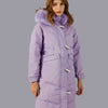 Doudoune longue à fourrure violette pour femme