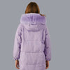 Doudoune longue à fourrure violette pour femme