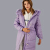 Doudoune longue à fourrure violette pour femme