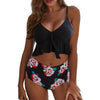 Maillots de Bain Vintage noir à motif floral rose