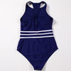 Maillot de bain une pièce bleu marine et blanc
