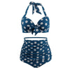 Maillots de Bain Vintage - Bikini à pois bleus taille haute