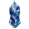 Maillot de bain une pièce bleu à motifs palmes