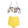 Maillots de Bain Vintage à volants avec motifs floraux jaunes