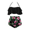 Maillots de bain vintage à volants noirs et motif floral