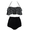 Maillots de Bain Vintage - Noir à pois blancs avec volant