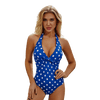 Maillot de bain une pièce rétro bleu à pois blancs
