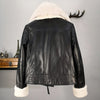 Doudoune courte en cuir et fourrure pour femme