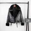 Doudoune courte en cuir et fourrure pour femme