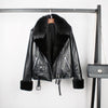 Doudoune courte en cuir et fourrure pour femme