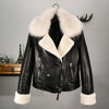 Doudoune courte en cuir et fourrure pour femme