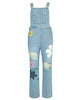 Salopette pantalon jean imprimé fleurs femme
