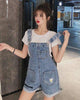Salopette short en denim détails cousus femme