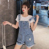 Salopette short en denim détails cousus femme