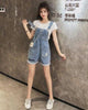 Salopette short en denim détails cousus femme
