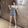 Salopette short en denim détails cousus femme