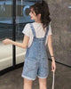 Salopette short en denim détails cousus femme