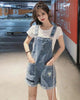 Salopette short en denim détails cousus femme